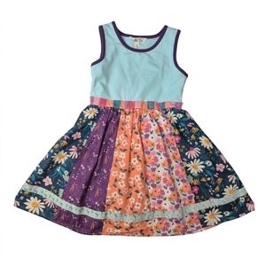 Matilda Jane 4T Floral Patchwork Knot Back Spring Dress Aqua Purple